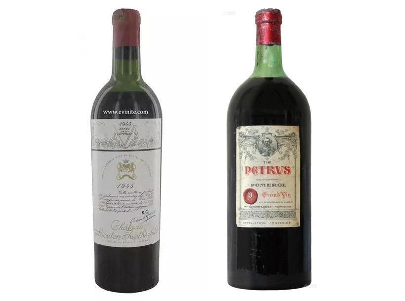 翁明顯興趣廣泛，愛喝紅酒的他有許多珍貴佳釀。（圖左為1945年Mouton，翻攝自網路；圖右為Petrus示意圖，翻攝自雅昌拍賣）