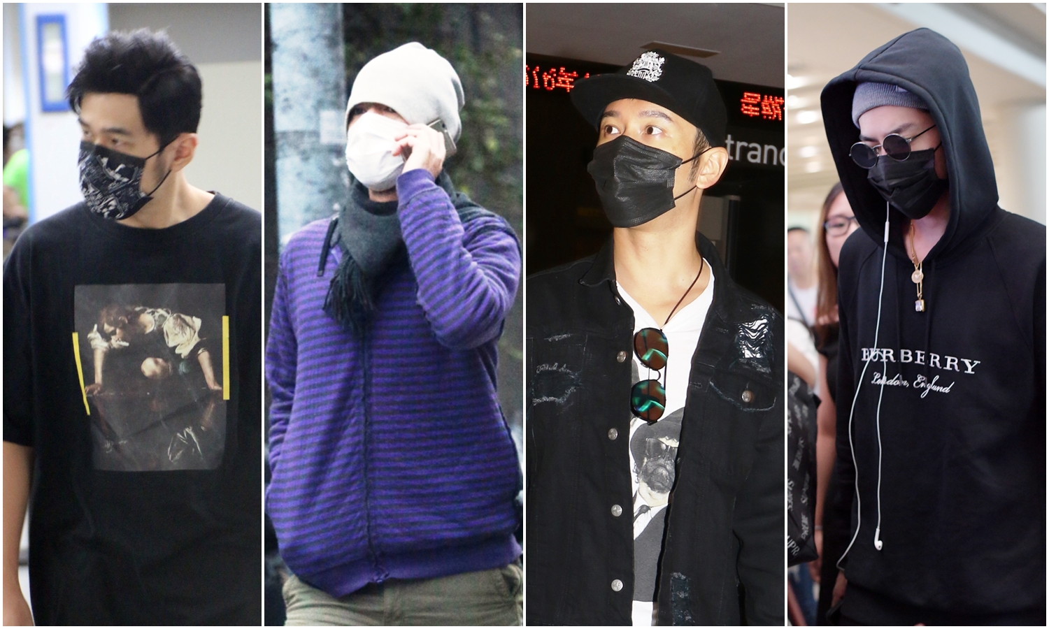 明星私下都喜歡戴口罩，有的人裝扮起來認不出來，但有的人卻仍然顯眼。（左起：周杰倫、金城武、黃曉明和吳亦凡）