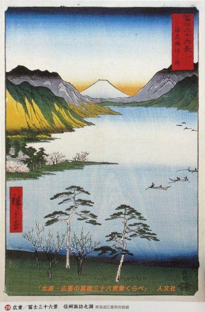 從高ボッチ高原看諏訪湖與富士山，是日本「富士見百景」之一，也曾經被葛飾北齋、歌川廣重等人繪入他們的浮世繪畫作之中。這個美景被GS設計師融入他的機芯夾板的設計。