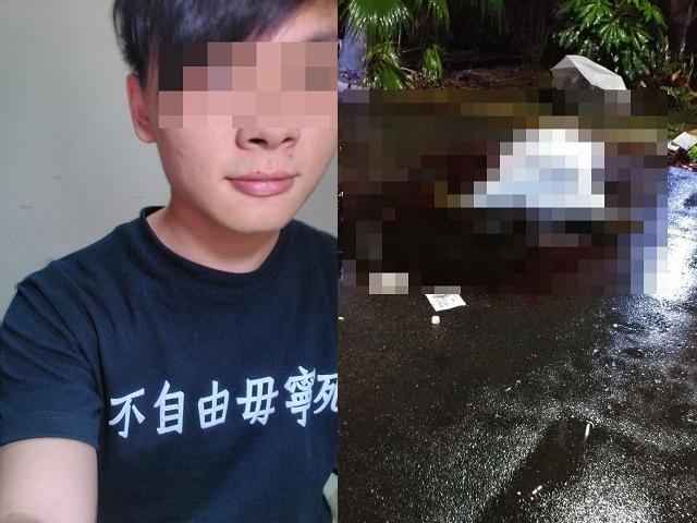 行凶的張姓男學生自盡身亡，被蓋上白布。（翻攝張男臉書）
