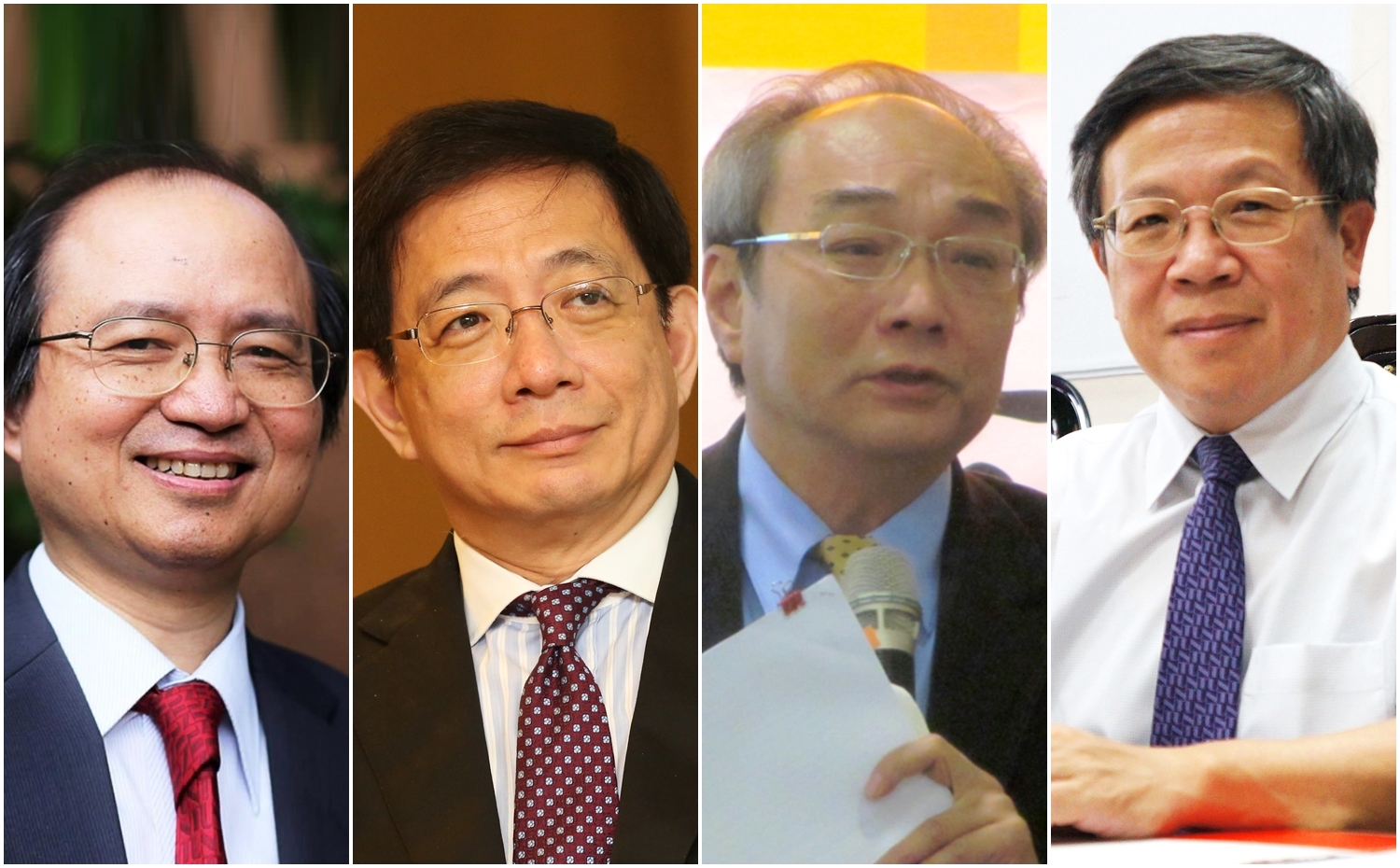 台大校長遴選昨天晚間召開遴選委員會進行門檻投票，有8人符合最終候選資格。左起：陳弱水（翻攝臉書）、管中閔、王汎森（翻攝維基百科）、張慶瑞（翻攝維基百科）。