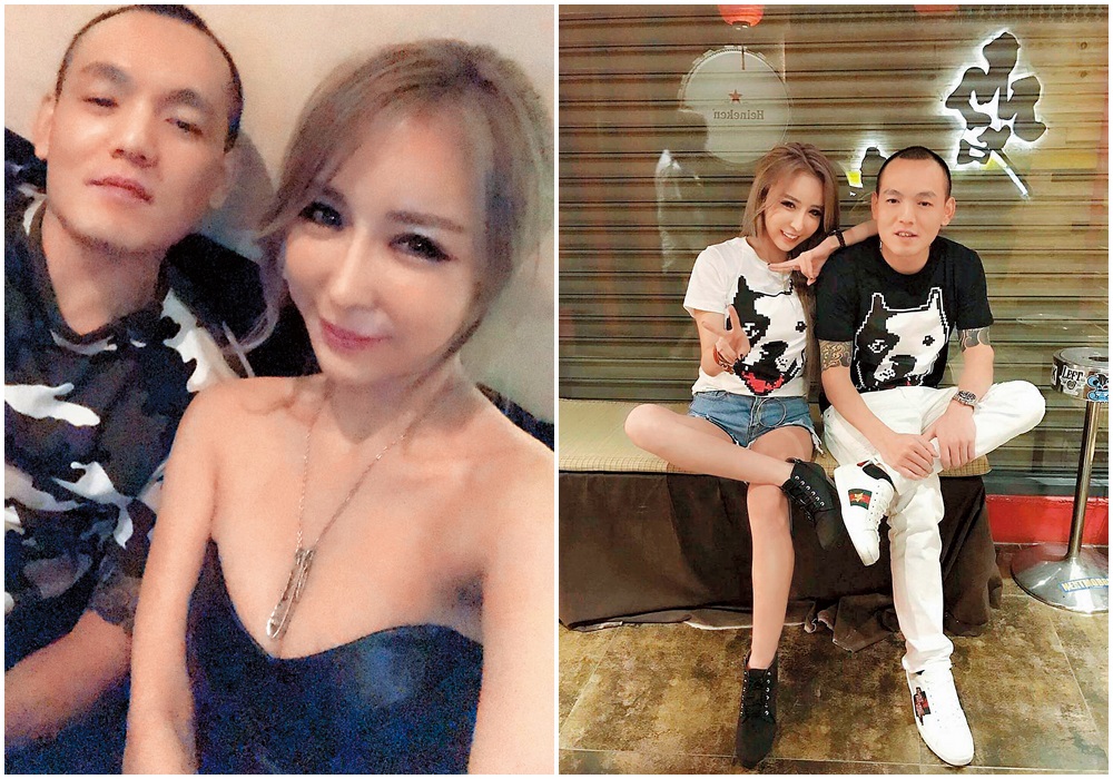 雪碧（左）在臉書放上和春風穿著同款大頭狗圖樣T恤，雖然女生對外說是業配，但實則為兩人刻意買的情侶裝。（讀者提供）