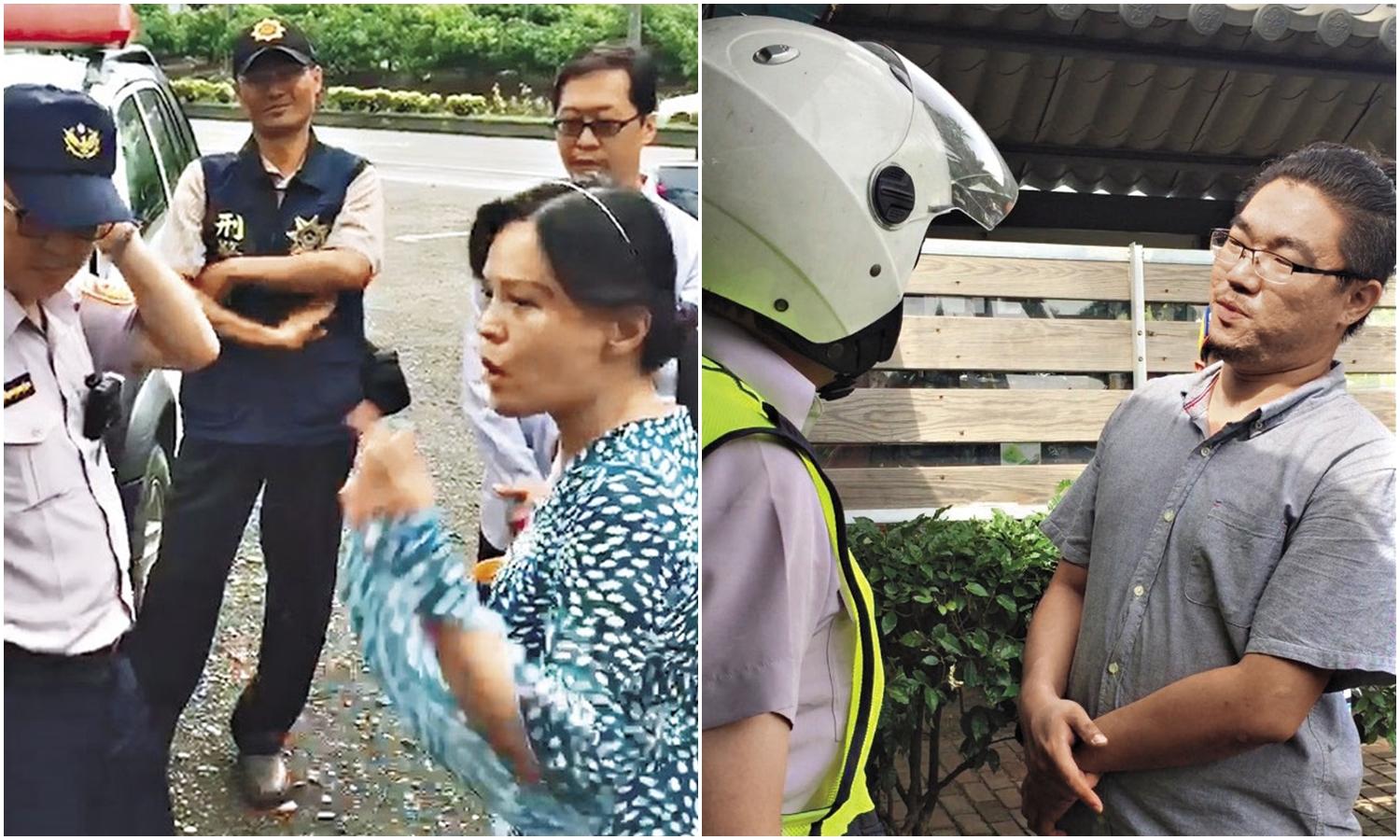 李家蓮(左圖)咆哮指控台電人員不願拆除電表涉瀆職。萬駿(右圖)帶人強行在咖啡店內裝設攝影機。(翻攝畫面)