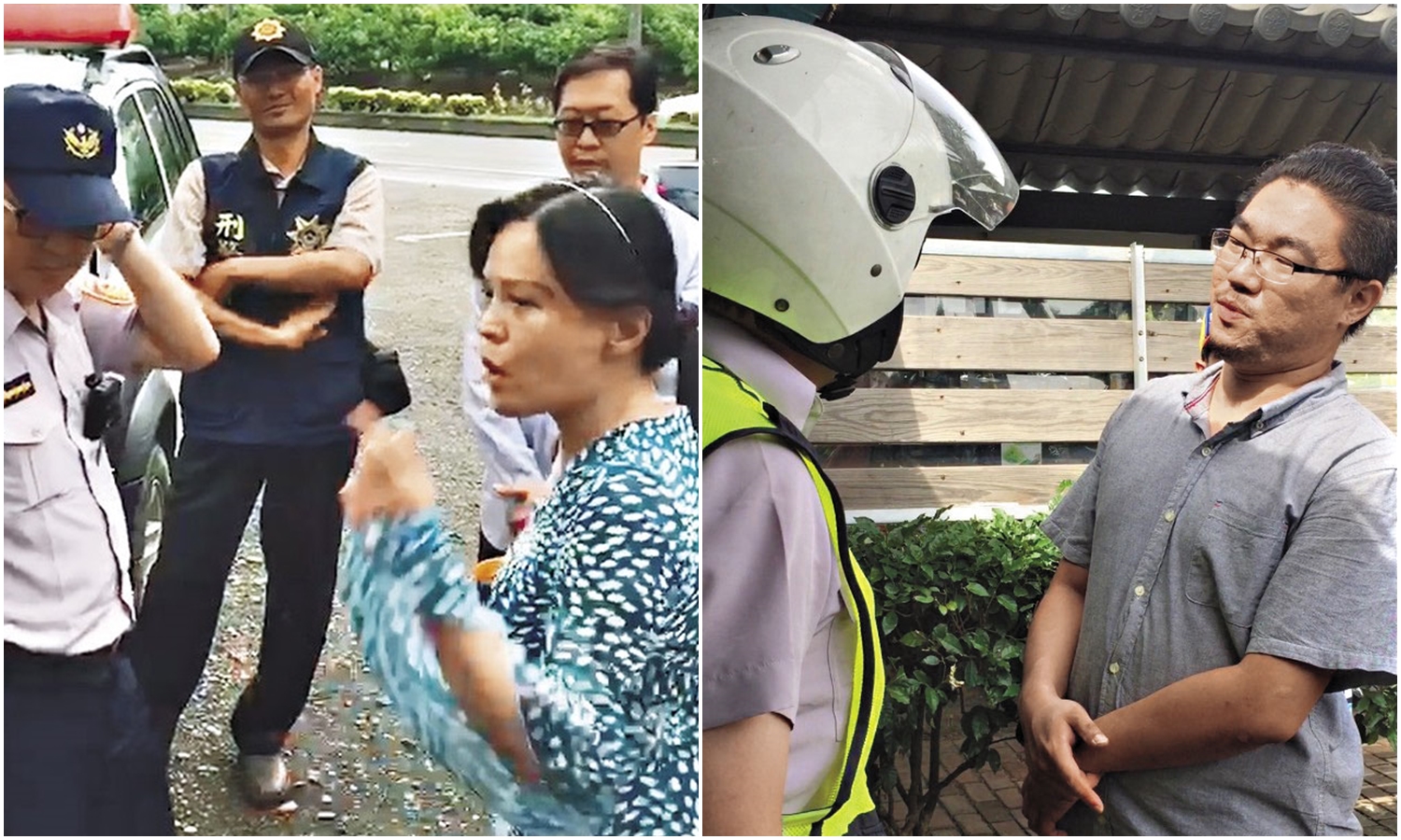 李家蓮(左圖)咆哮指控台電人員不願拆除電表涉瀆職。萬駿(右圖)帶人強行在咖啡店內裝設攝影機。(翻攝畫面)