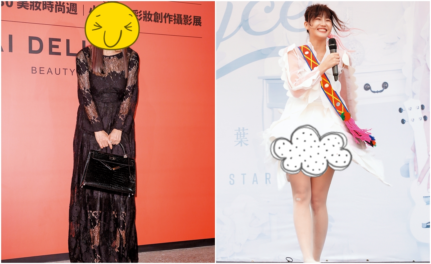 陳美鳳（左圖）一秒變謝金燕，轉生術非常高招。四葉草（右圖）露底褲露得頗糗，感覺很大件，很不適合走光。