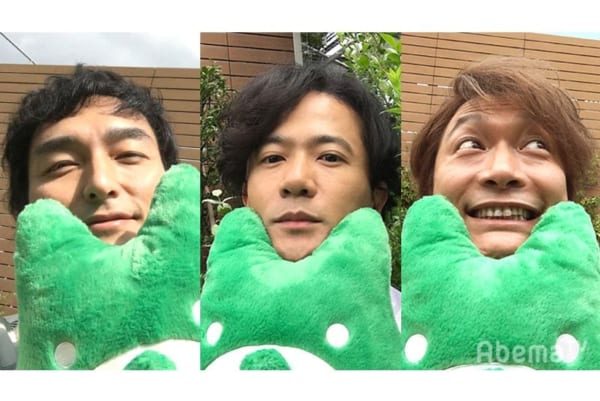 前SMAP成員：草彅剛、稻垣吾郎、香取慎吾，脫離傑尼斯後轉戰網媒，在AbemaTV製播「72小時真心電視」，挑戰該台開播以來，最長時間的LIVE直播。（圖片取自AbemaTV）   