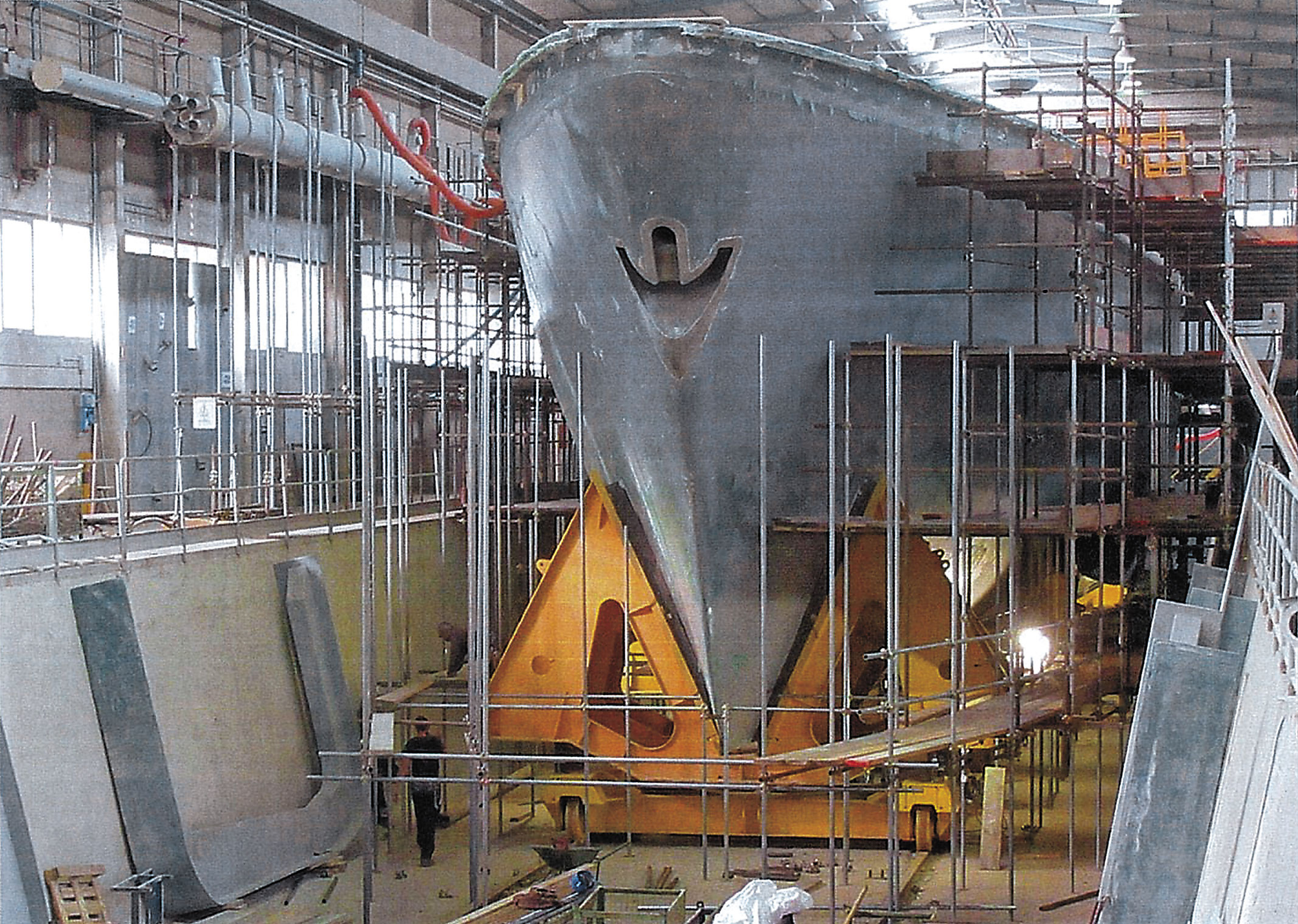 慶富集團標下獵雷艦建造案，首艦在義大利打造完後，將送回台灣組裝武器系統。（慶富集團提供）