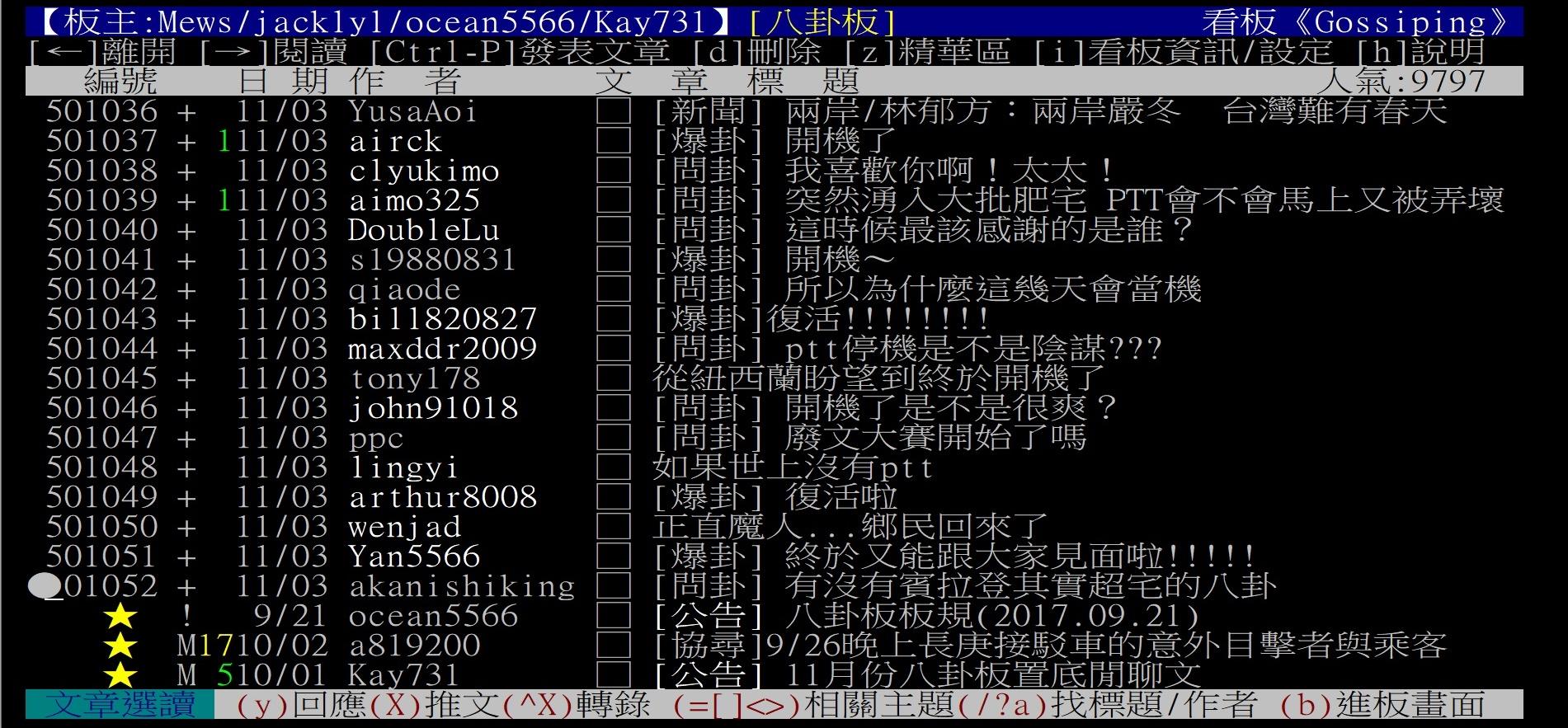 PTT大復活，鄉民們都回來了。（翻攝PTT畫面）