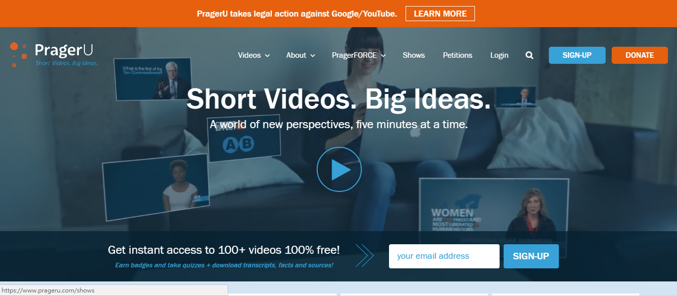 PragerU 專門拍攝傳遞知識的教育性影片，觀點偏保守。