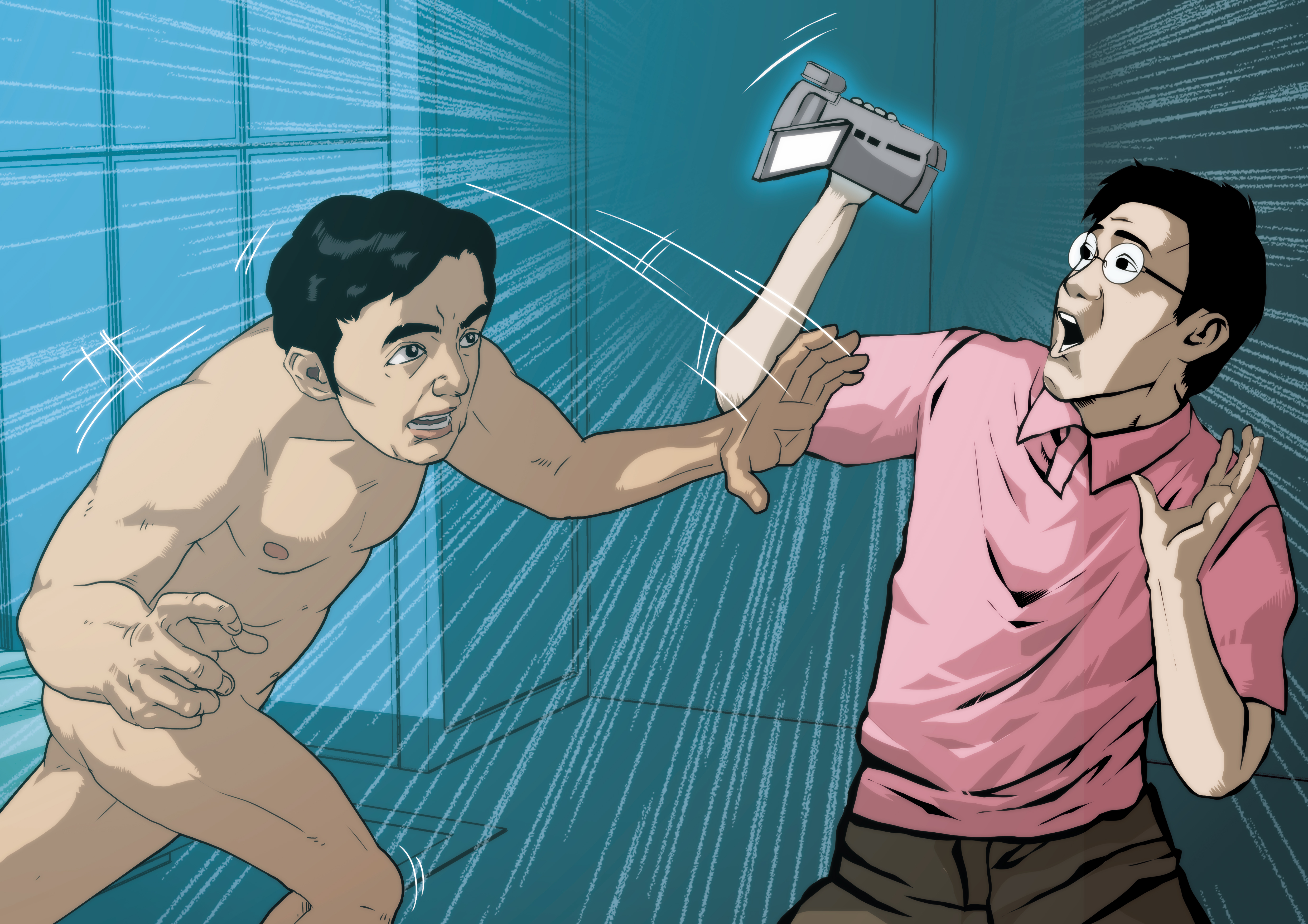 李嘉博（左）被抓姦時一度惱羞成怒，光著身體阻擋鏡頭蒐證。