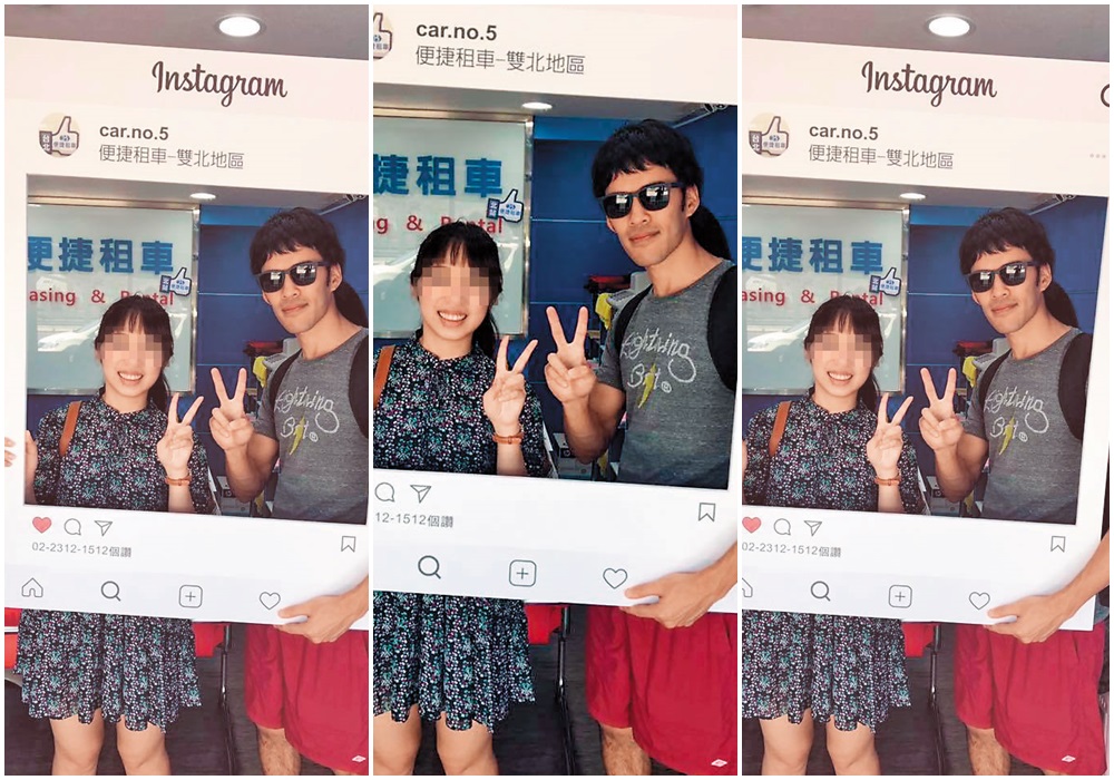觀光客在便捷租車門市留下開心合照。（翻攝便捷租車粉絲團）