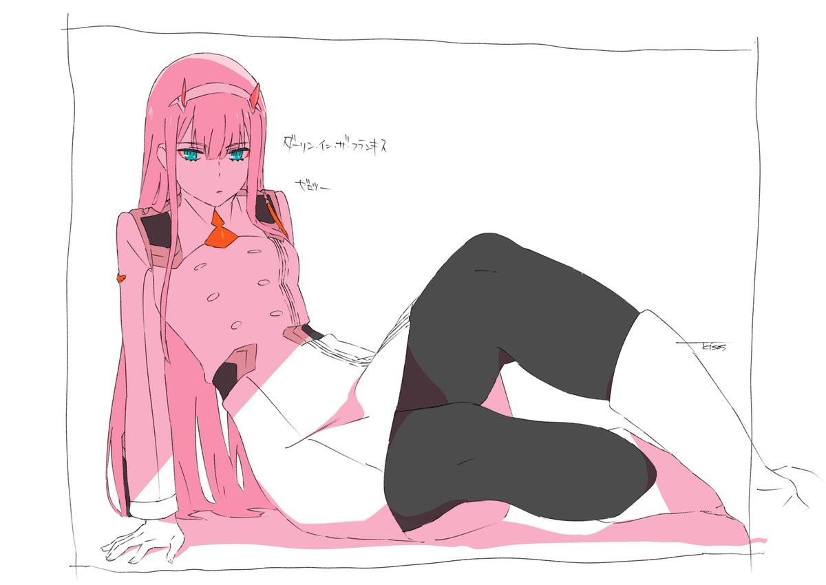 田中將賀筆下的女主角02(ゼロツー)。圖片來源:田中將賀推特(https://twitter.com/si_3/status/931511949010931712)