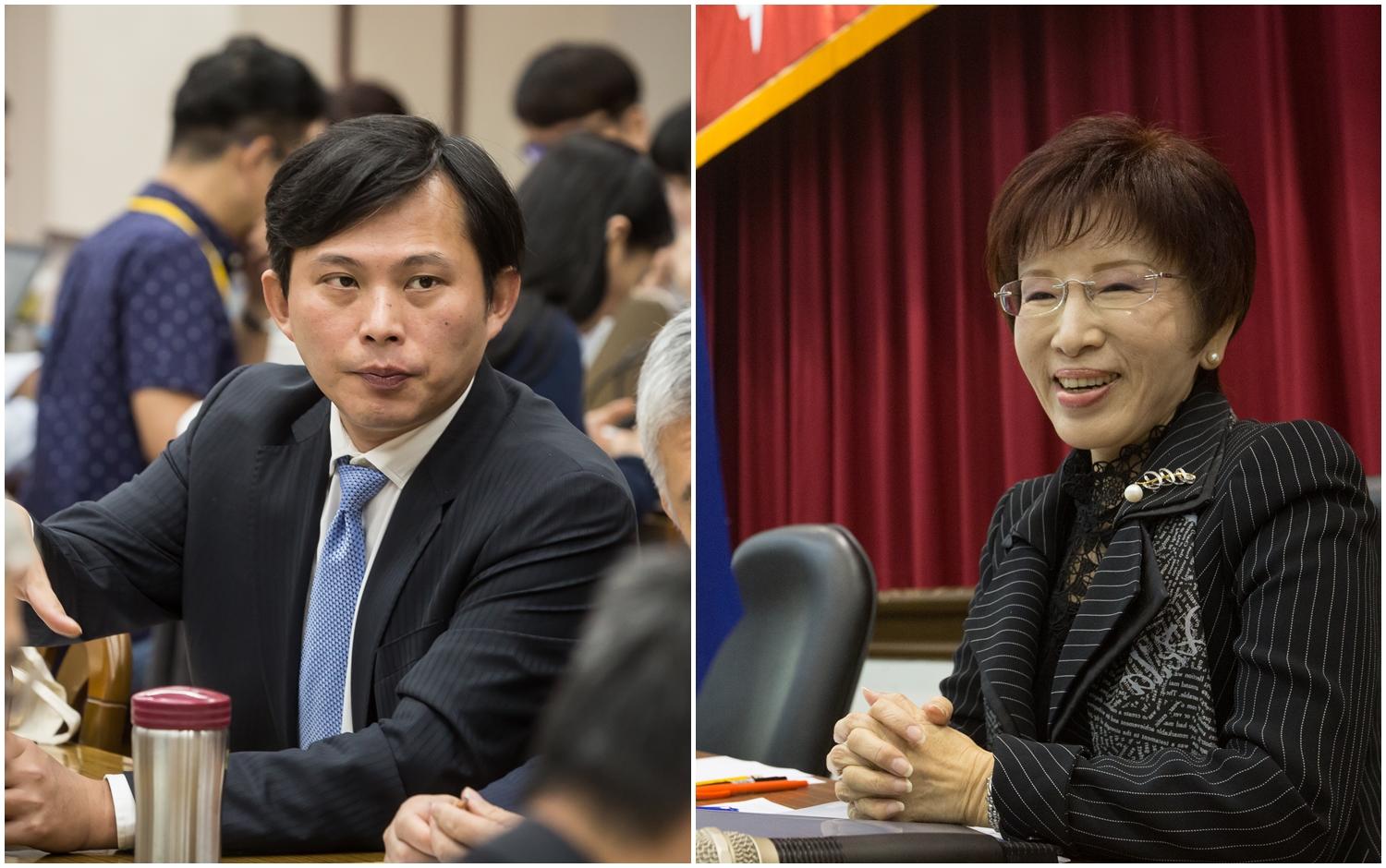 黃國昌(左)指控洪秀柱(右)誹謗罪,法官認為,黃國昌應該對於監督他的言論有較高度的容忍義務。