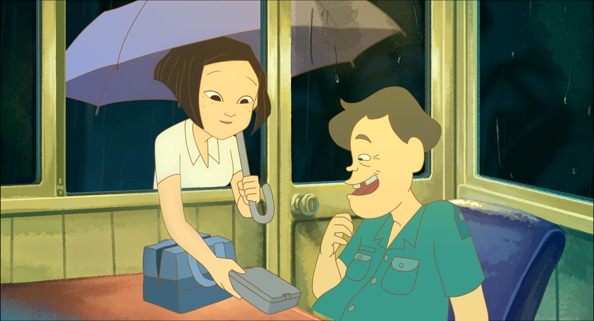 女主角小琪送便當給社區警衛的爸爸，暗示爸爸她想留在台灣。（傳影互動提供）
