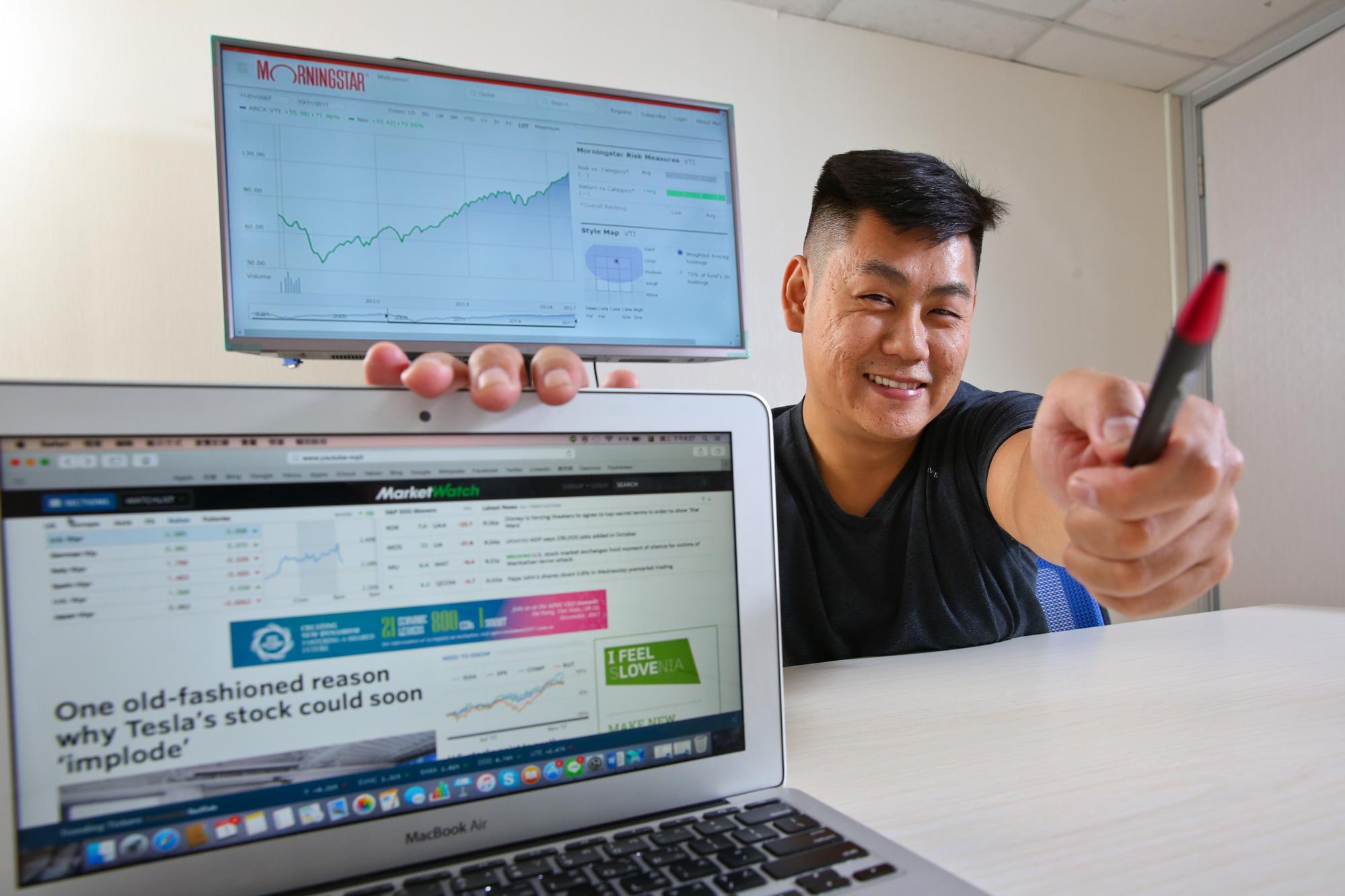 32歲的張耿豪持續投資美股ETF，每年進行再平衡一次，賣出的獲利也繼續滾進去投資。