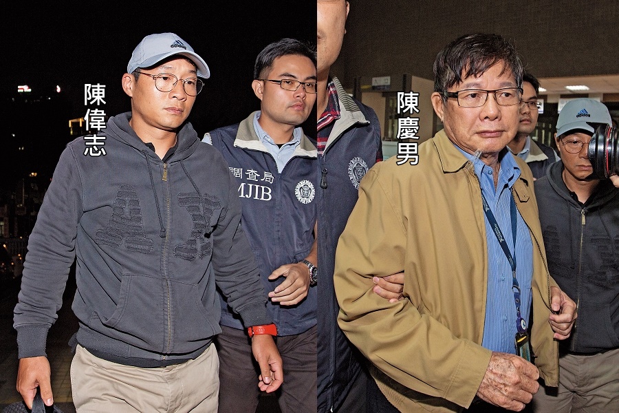 慶富造船董事長陳慶男（右）承攬海軍獵雷艦案，涉嫌不實增資並向一銀等行庫詐貸205億元，將遭依《銀行法》等罪起訴。陳慶男二兒子陳偉志（左）因帳戶有獵雷艦貸款資金流入，也遭列被告約談後500萬元交保。