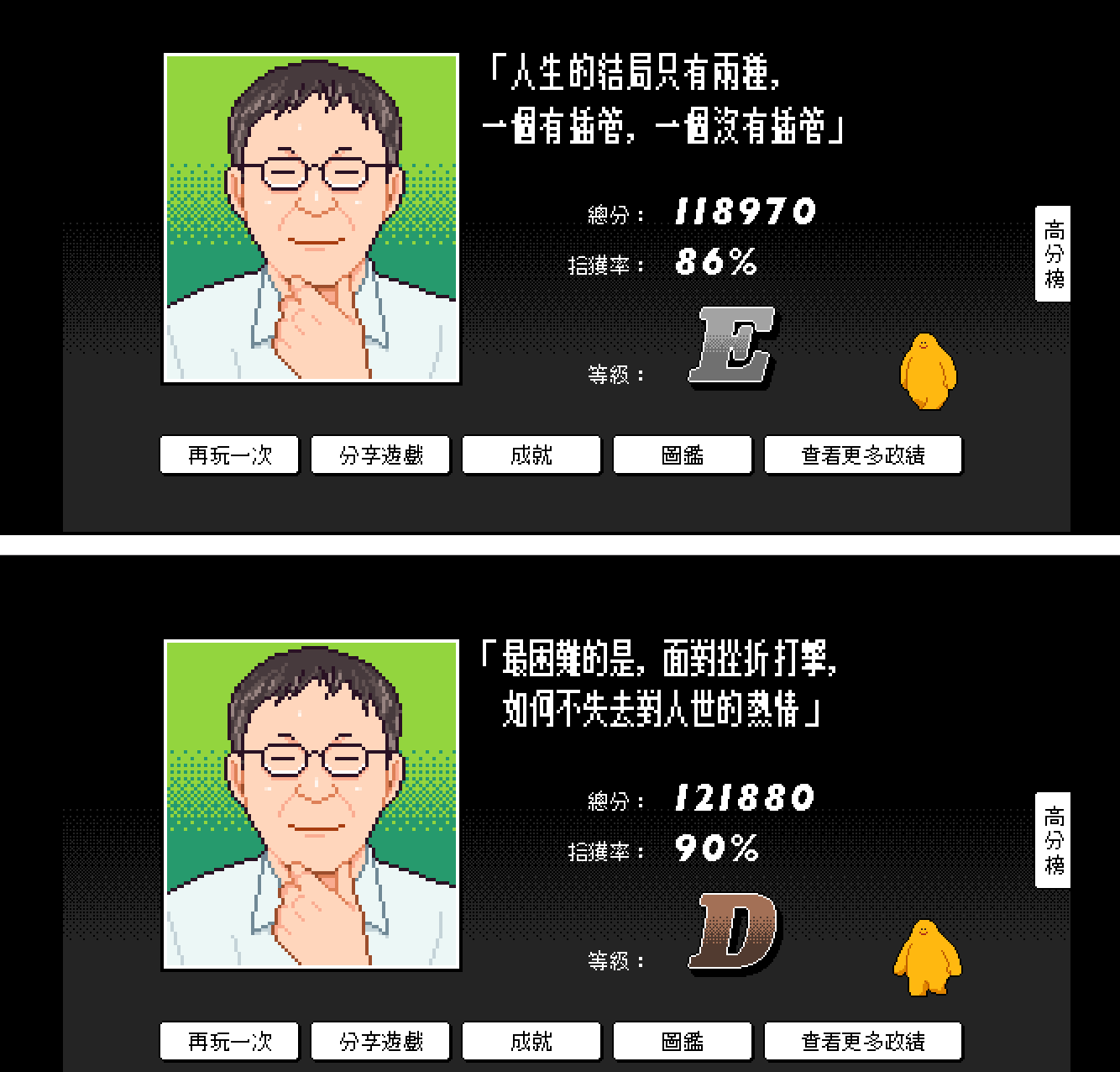 不管再怎麼玩都只能得到 D 、 E 的小編,遊戲能力直接插管。