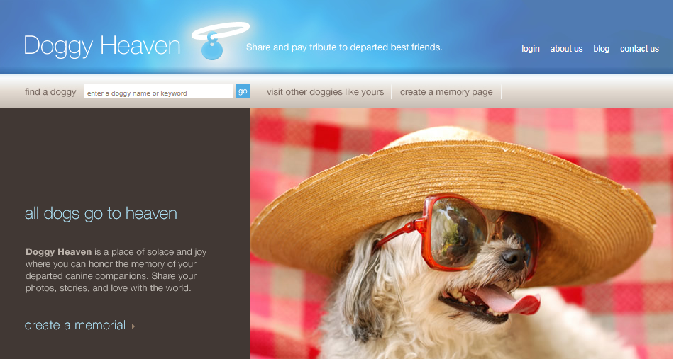 「狗狗天堂」網站提供專區讓民眾悼念寵物，甚至可以供奉數位狗餅乾、狗玩具。