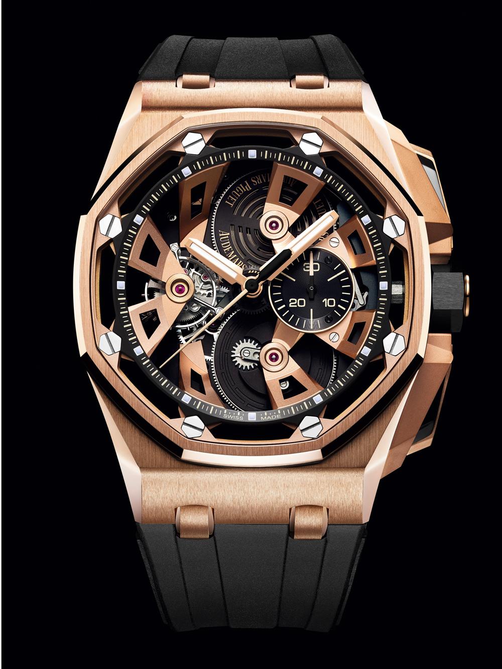 《Royal Oak Offshore Tourbillon Chronograph》功能：時、分指示；計時碼錶；陀飛輪/機芯：2947手上鍊機芯/建議售價：25,000瑞郎（約台幣1,000萬）；限量50只