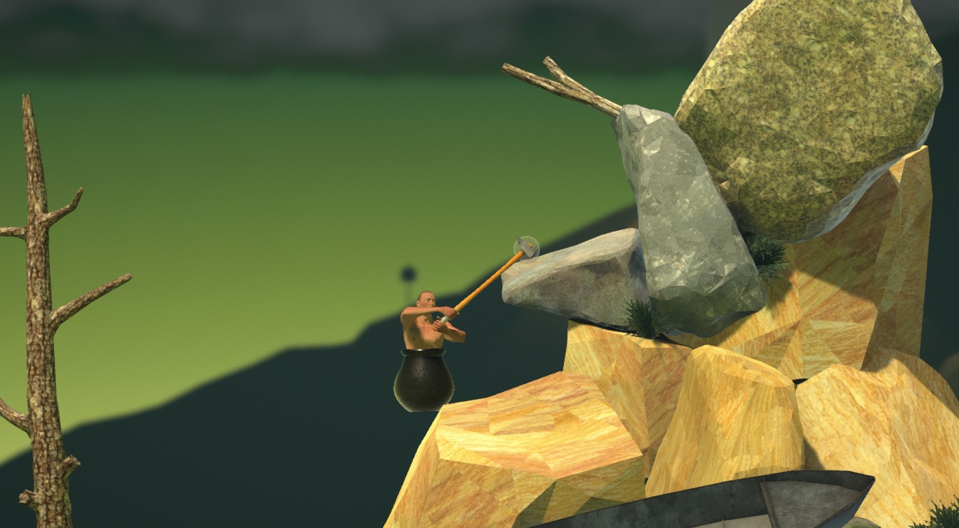 《鐵鎚爬山》是一款讓玩家自虐又崩潰的遊戲，在玩的過程絕對會「森七七」。（圖：截自遊戲畫面）