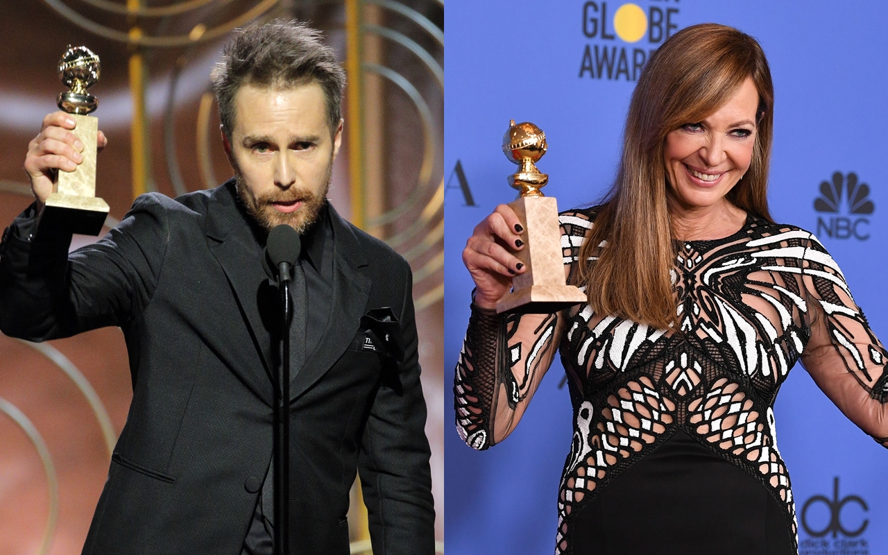 《意外》的媽寶警官山姆洛克威爾（左）擊敗賽前先被看好的威廉達佛，獲得金球獎最佳男配角獎。女配角由《老娘叫譚雅》的艾莉森珍妮（右）奪得，艾莉森是電視界資深女星，這次「跨界」獲得電影類獎項。（東方IC）