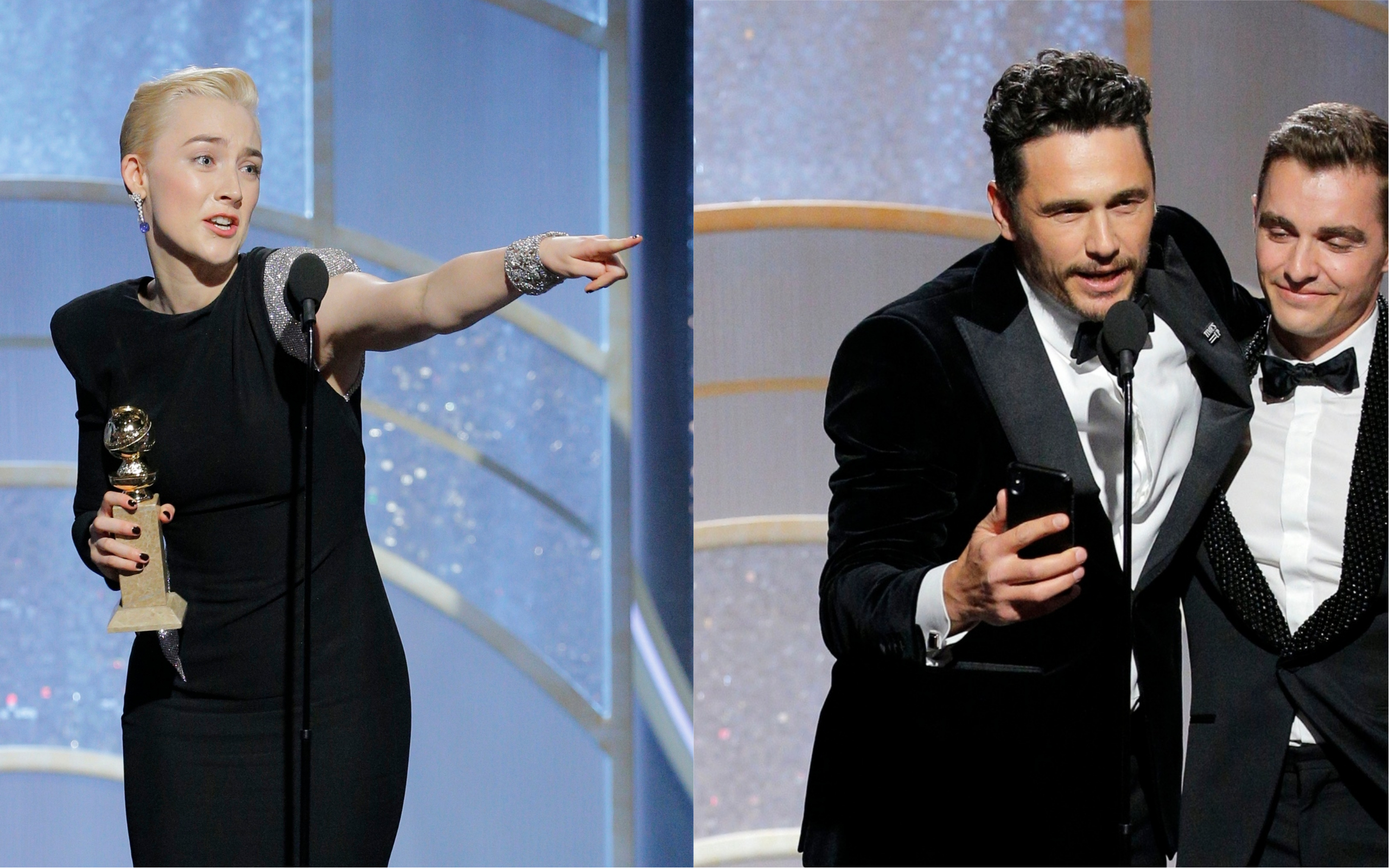 瑟夏羅南（前譯：莎柔絲羅南）首奪金球，她開心激動地感謝片中飾演她媽媽的女星蘿莉麥卡佛。詹姆斯法蘭科以《大災難家》奪下音樂喜劇類影帝，他把弟弟戴夫法蘭科和自己的角色原型、《房間》的導演湯米維索一起拉上台分享榮耀。（東方IC）