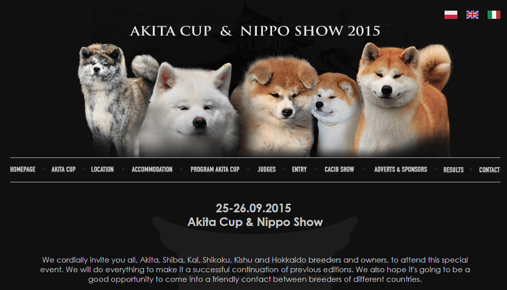 歐洲的秋田犬評選會「秋田杯（Akita Cup）」英文版官網。（翻攝網路）