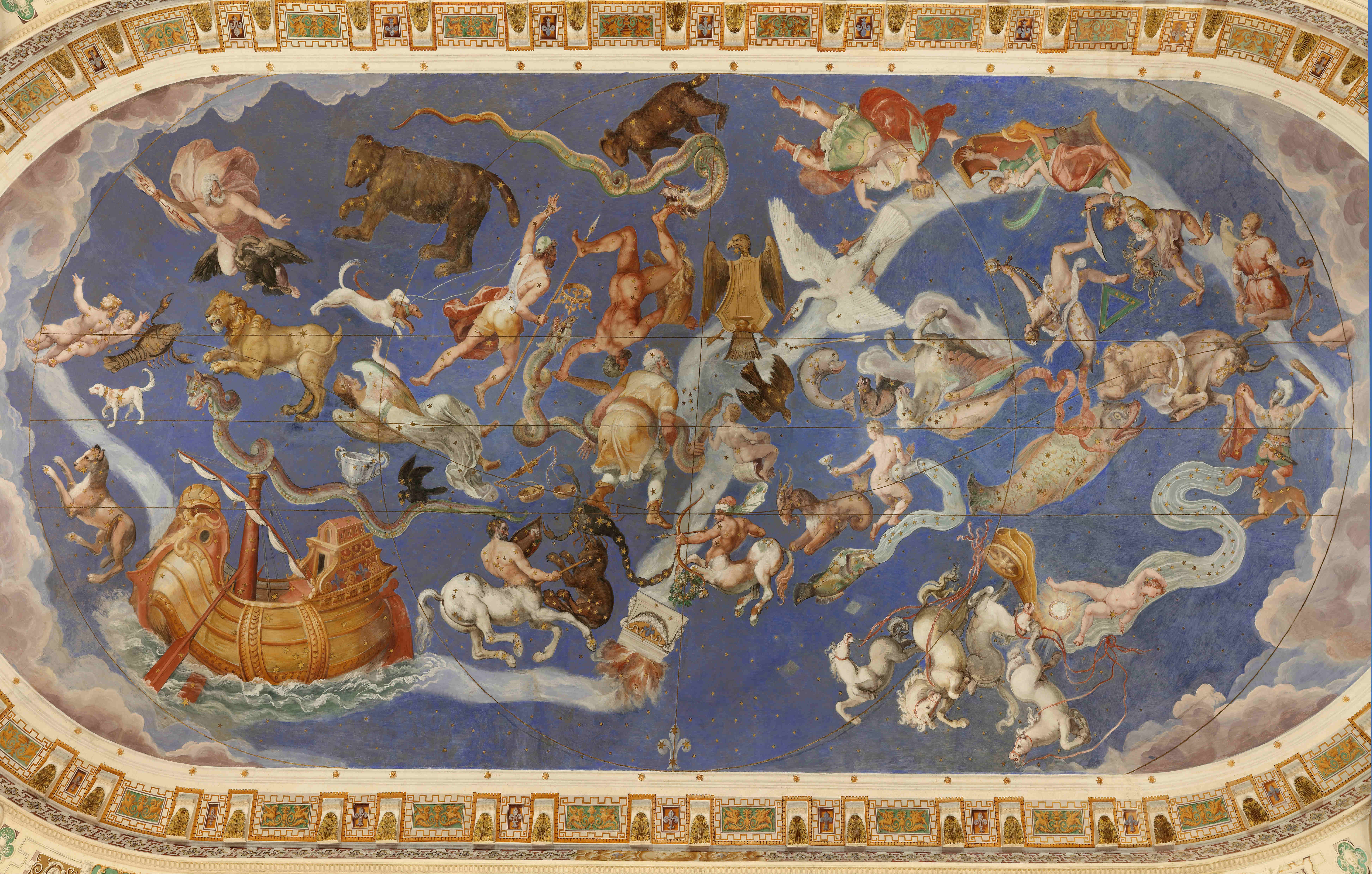 義大利拉吉歐（Lazio）創於十六世紀的十二宮與星座浮雕壁畫。（東方IC）