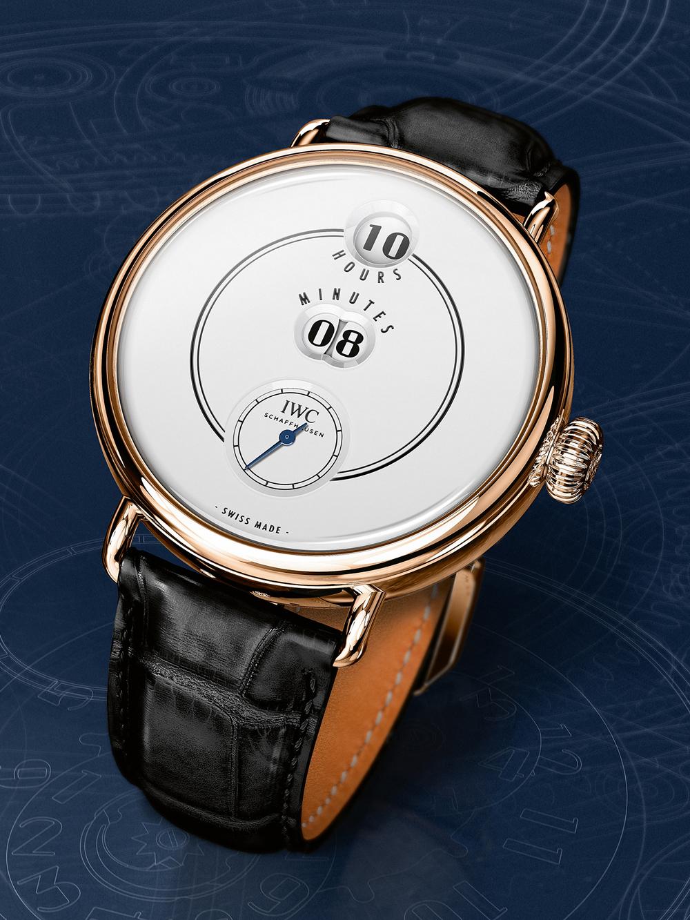 《The IWC Tribute To Pallweber Edition '150 Years' 》它所裝配的94200手上鏈機芯具備已申請專利的全新複雜技術數字顯示，其準點跳時系統具有一個獨立的儲能機制，不會影響到走時系統的精準度，動力儲存亦有60小時的高水準。 功能：跳時、分顯示；小秒指示/機芯：手上鏈機芯/定價：255,000歐元（約NT$ 1,520,000，限量250只）