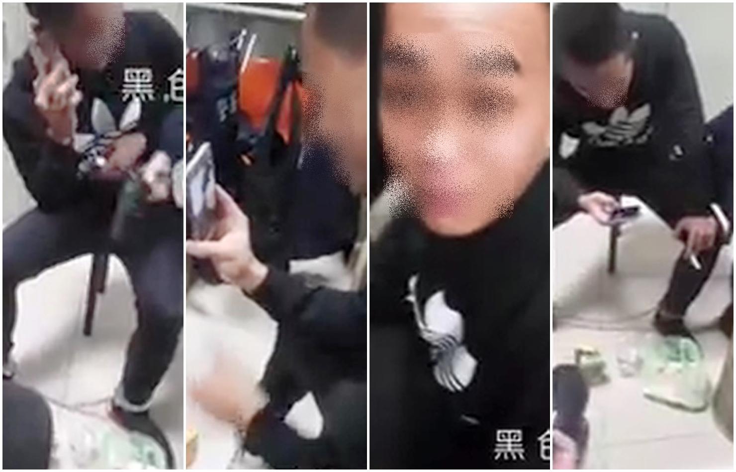 員警與林嫌等人一同抽菸，還公然拔槍供人觀賞。（翻攝畫面）