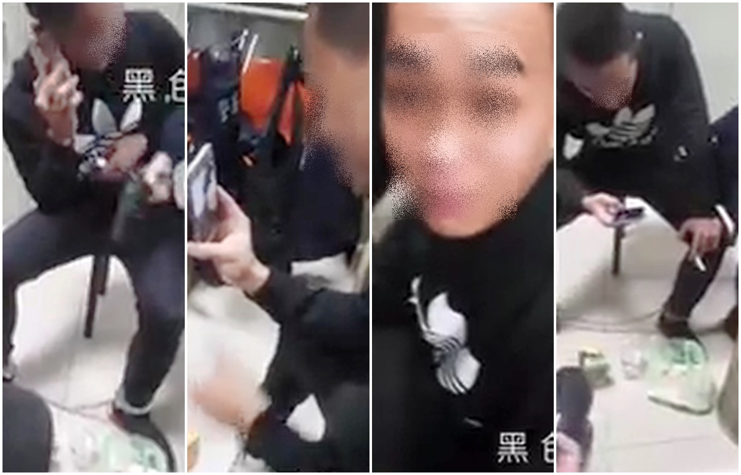 員警與林嫌等人一同抽菸，還公然拔槍供人觀賞。（翻攝畫面）