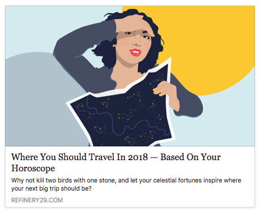 媒體專欄根據你的星座，告訴你2018年適合的旅遊地點。（Refinery.com）