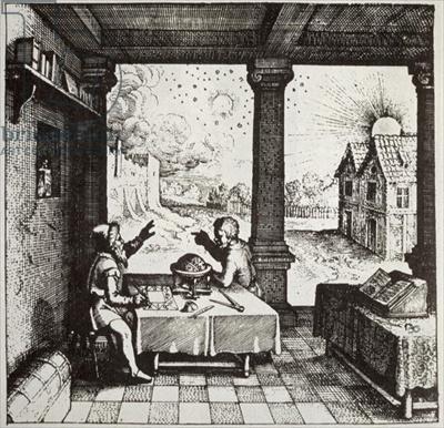 占星師製出一張星座圖。（Robert Fludd的Utriusque Cosmi Historia, 1617/ 維基百科）
