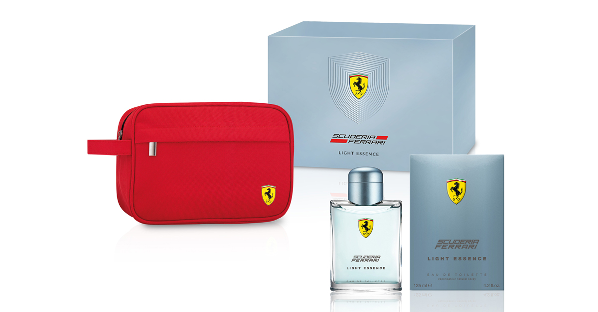 法拉利Scudetto系列的經典熱門香氛推出「氫元素中性淡香水125ml禮盒」，除了內含的125ml香水，更附贈紅色的休閒手拿包，上面印有標誌的黑色躍馬LOGO，黃色盾牌上方巧妙融合義大利國旗色，展現法拉利的義式熱情與對工藝的執著。禮盒建議售：NT$ 1,680