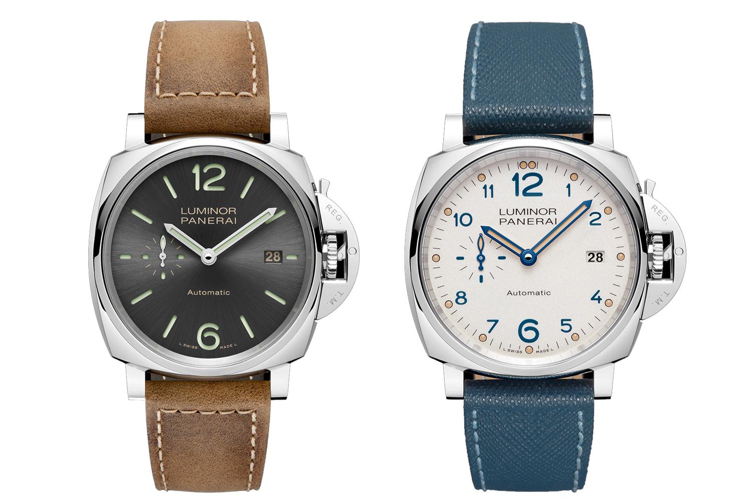 Luminor Due系列42mm選擇：PAM00904（左）、PAM00906（右），不鏽鋼錶殼，定價皆為NT$208,000。