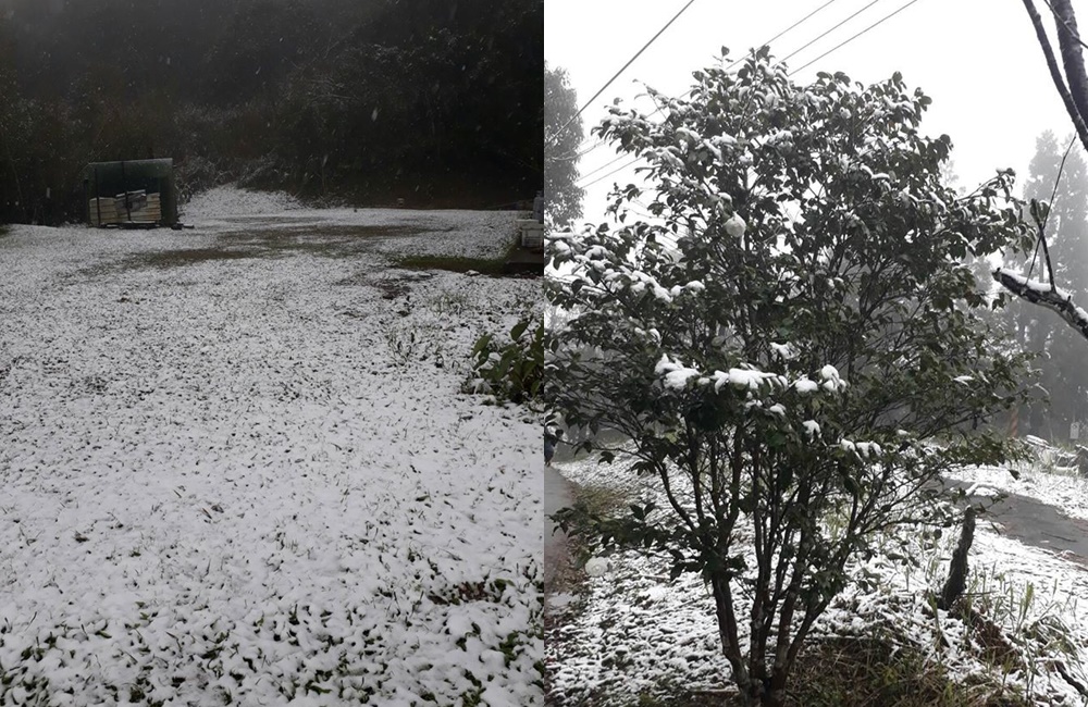 粉絲專頁「新店警好讚」貼出烏來下雪美照。（翻攝臉書）