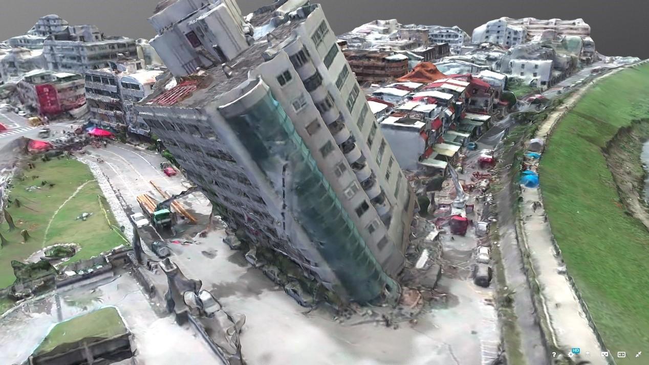 國立成功大學測量及空間資訊學系數碼城市實驗室製作的花蓮強震3D模型。