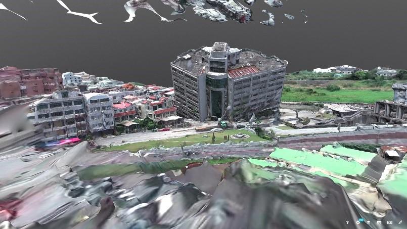 花蓮強震3D模型,仍可看出失敗、未完整的碎片浮於空中。
