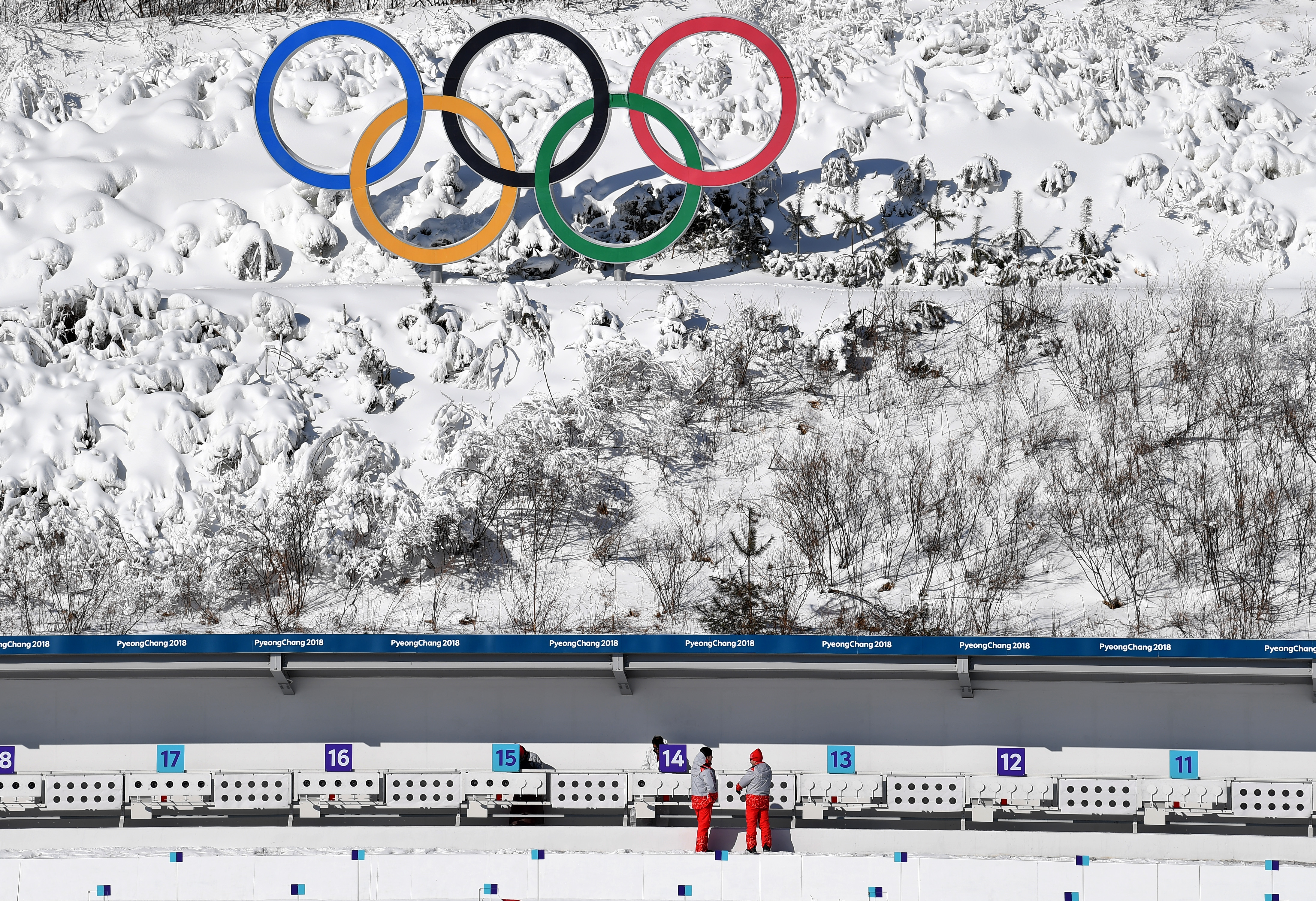 2018年2月7日，平昌奧運的女子7.5公里競速場地預備工作。（東方IC）