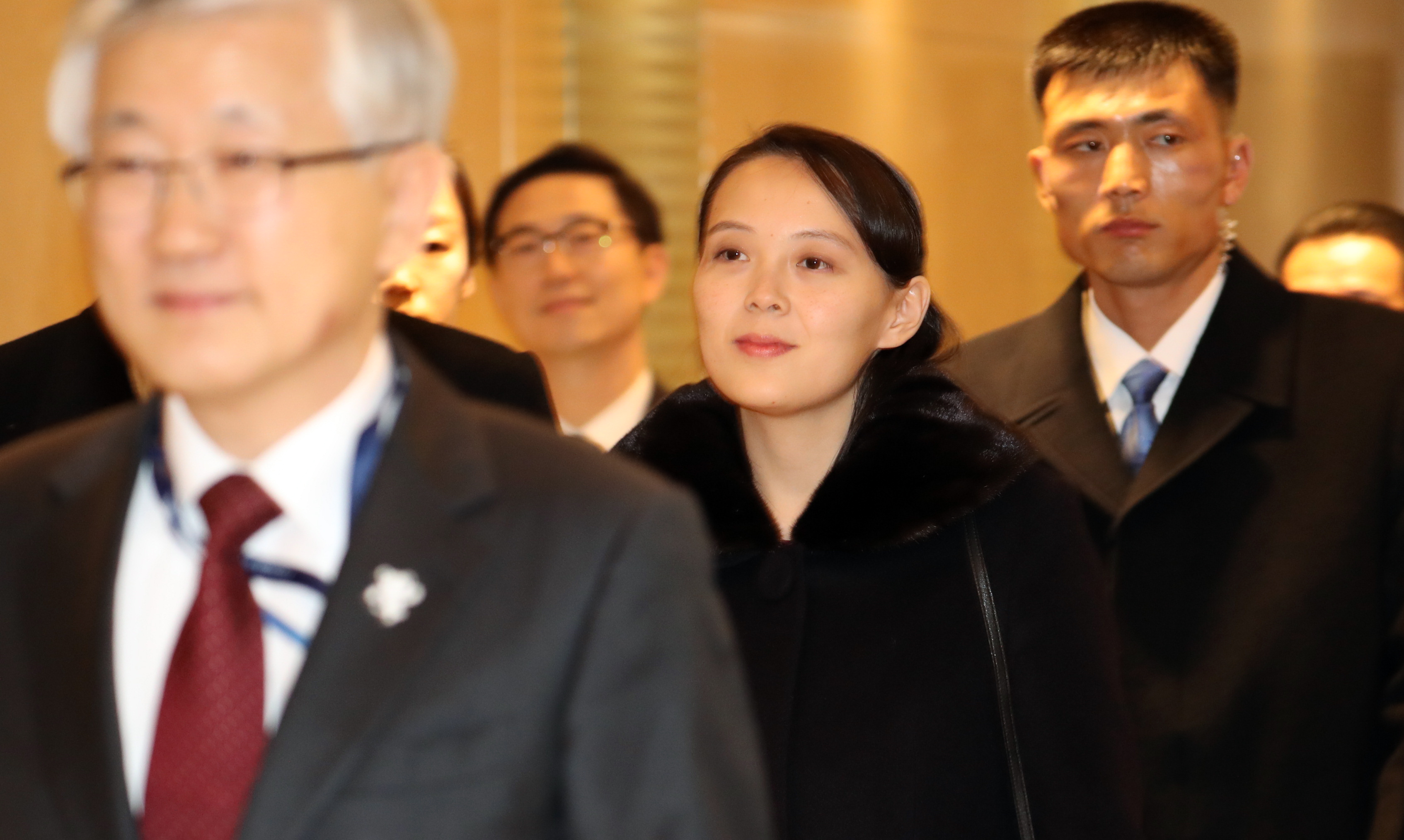 2018年2月9日，北韓領導人金正恩胞妹金與正搭班機抵達南韓仁川機場，展開為期三天訪問。（東方IC）