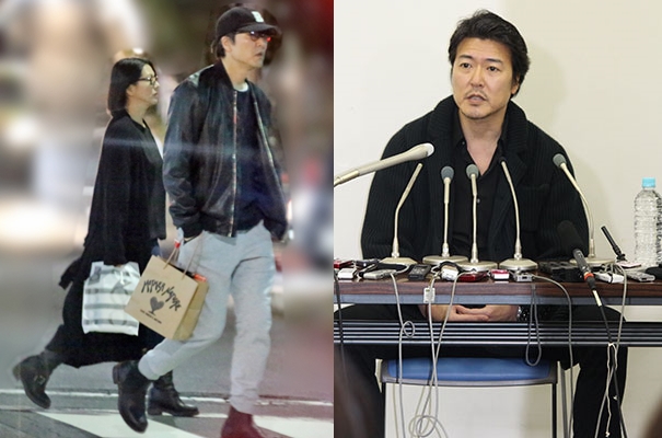 小泉今日子多次被拍到跟豐原功輔婚外曖昧（左圖），如今兩人雙雙認了不倫，而且豐原功輔在道歉記者會上因為雙腳不安份被批態度差。（翻攝news-postseven、CYZO網站）