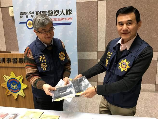嘉義市刑大偵辦天道盟台北分會持槍恐嚇案,逮捕林姓副會長等人。(嘉義市警察局提供)