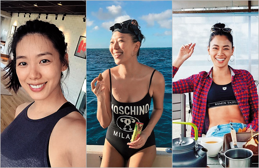 模特兒為維持勻稱的體態，運動是必需的，林可彤（左起）、林又立和王麗雅都是運動好手。