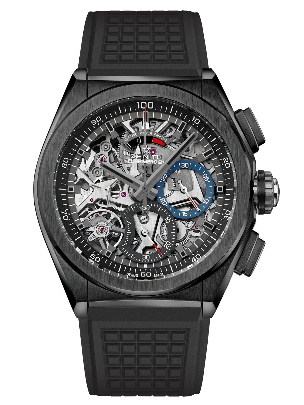 《Defy El Primero 21 Black Ceramic》機芯：自動上鏈機芯/功能：時、分、小秒指示；1/100秒計時碼錶/建議售價：NT$ 512,800
