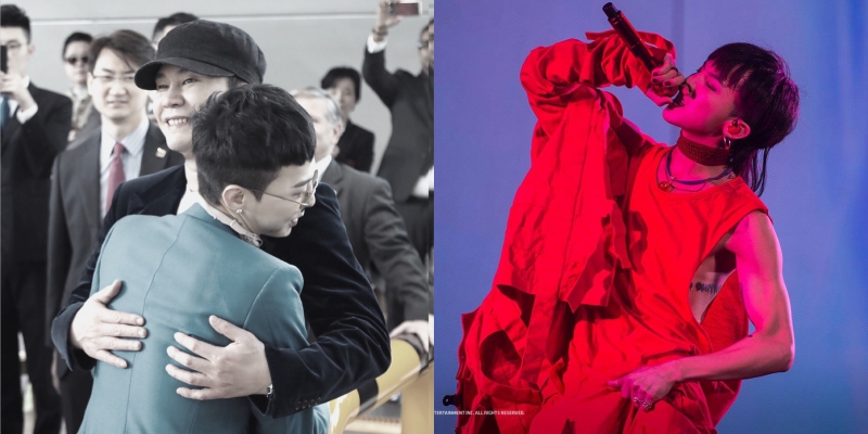 BIGBANG隊長G-Dragon將於明（27日）入伍，YG社長梁鉉錫貼出兩人擁抱照片，還交待他「要健康平安歸來」。（左圖翻攝梁鉉錫ig，右圖翻攝G-Dragon臉書）