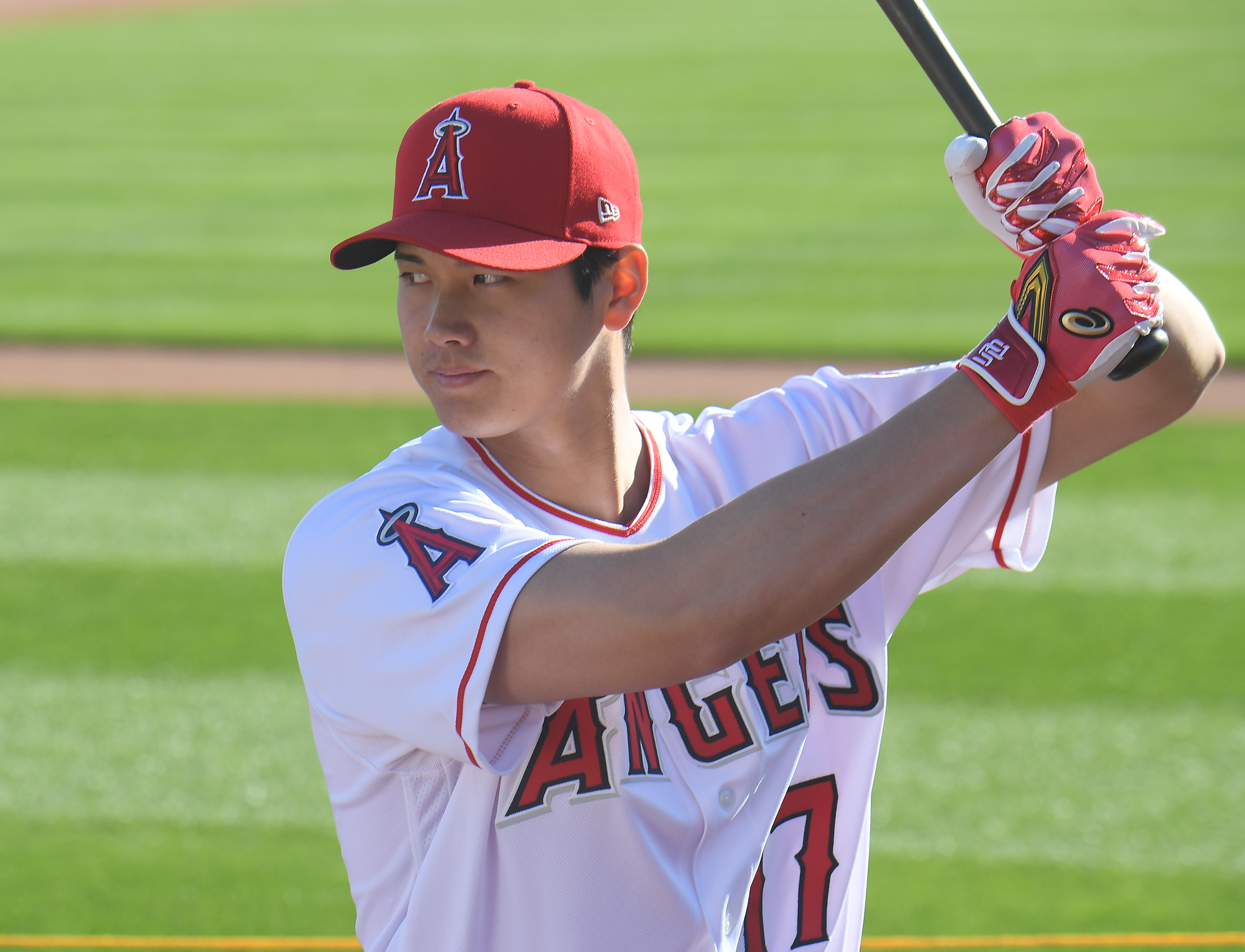 大谷翔平首次在大聯盟春訓以打擊者身分亮相，上壘率達到百分百。（東方IC）