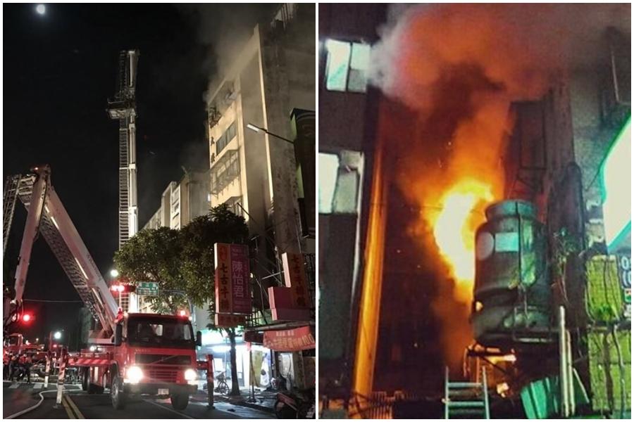 北市合江街一棟7層大樓，1日凌晨2點傳出火警，火勢延燒猛烈，造成一名女子死亡。（翻攝畫面）