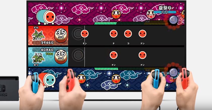 Switch版《太鼓達人》，把遊戲手把變鼓棒。（圖：翻攝自Nintendo Direct）