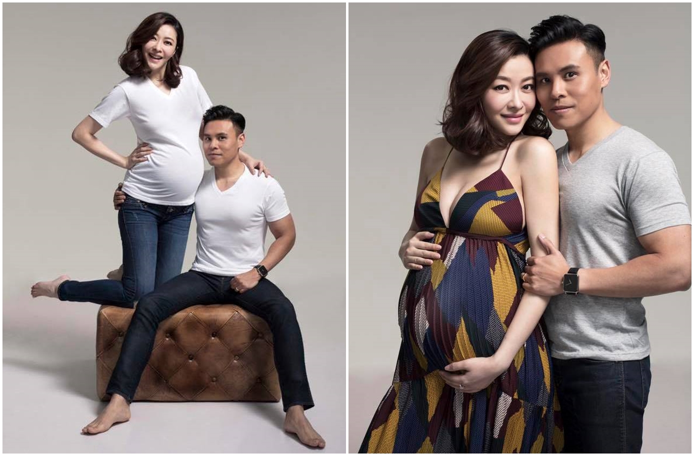 Lynn跟老公郭可頌拍攝一家三口家庭照，挺著大肚的她四肢仍然纖瘦。（STYLE International Management提供）