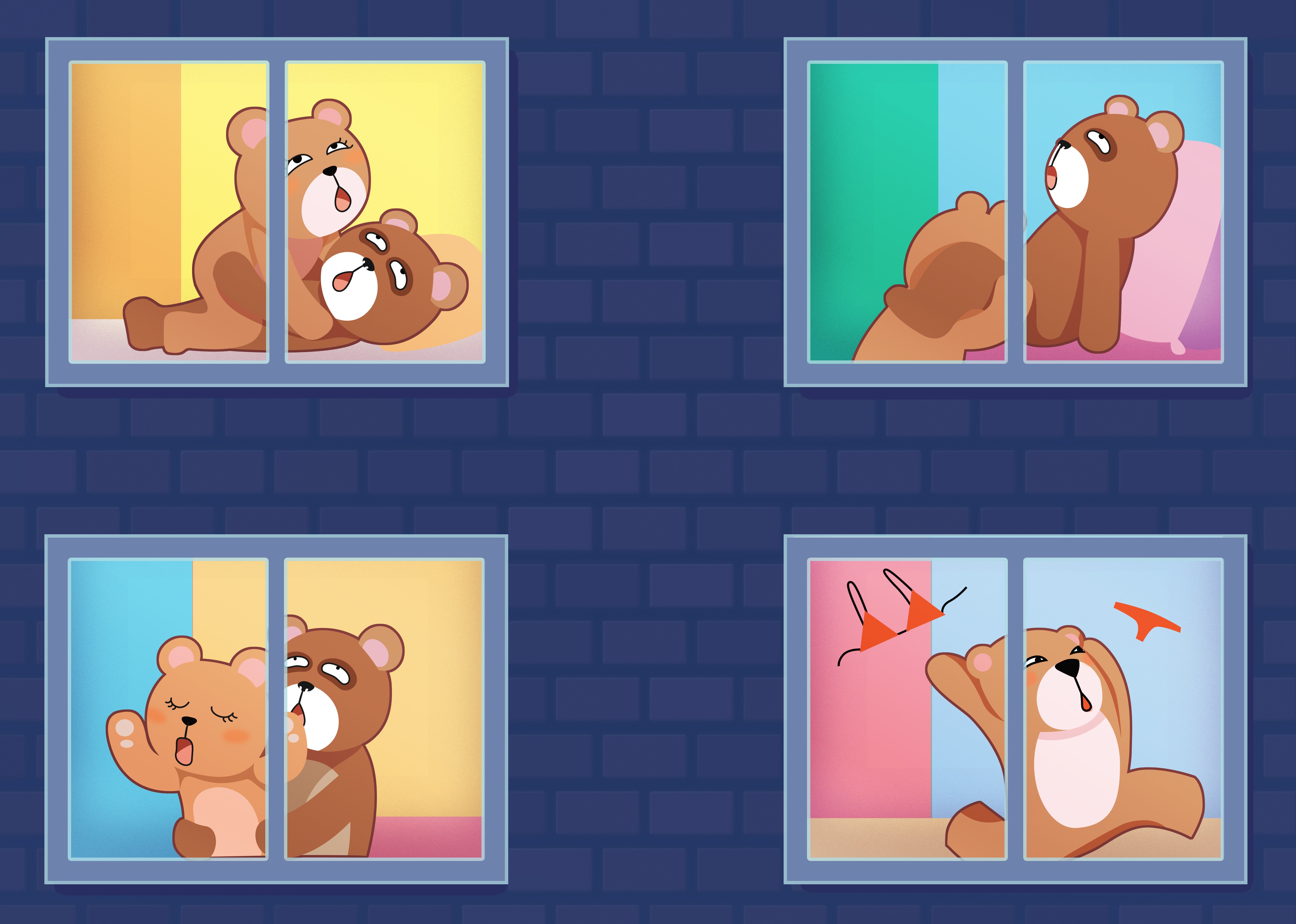 從錢櫃KTV中華新館後陽台往外看，德立莊旅店客房內的狀況一覽無遺。（依爆料影片模擬繪製漫畫）